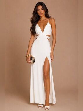superdown | Dresses | Superdown Hailee High Slit Maxi Dress In Champagne